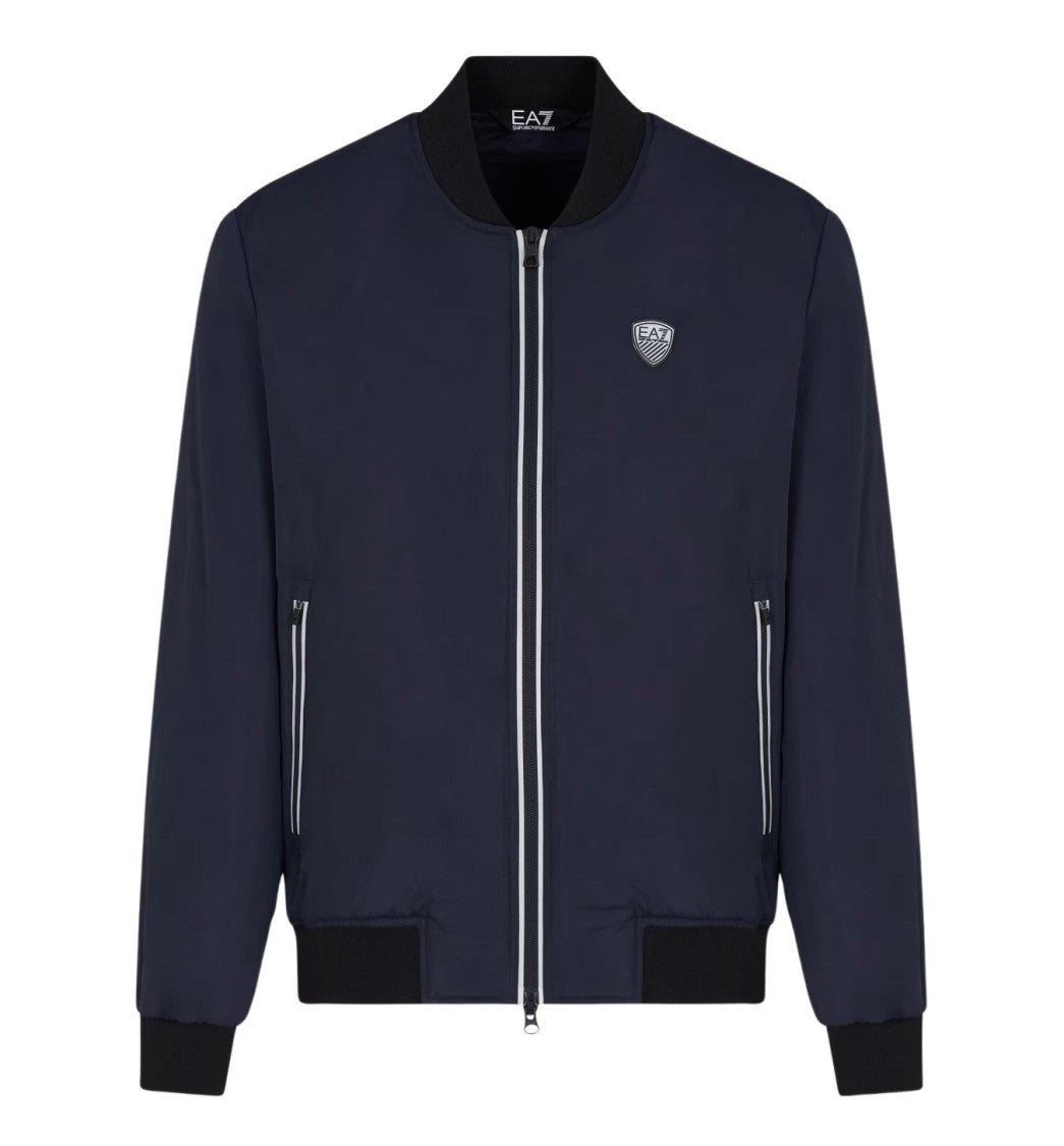 Navy Blue Nylon Bomber Jacket