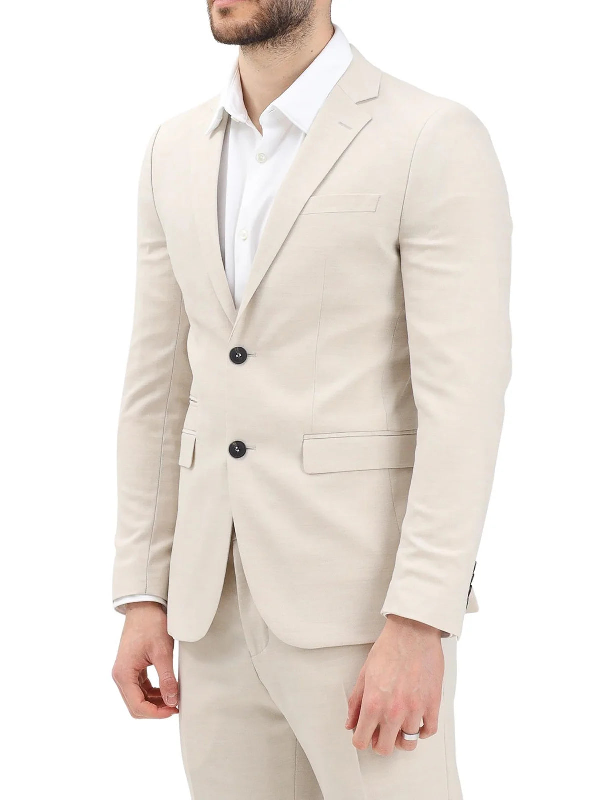 Beige Polyester Wool Viscose Slim Jacket