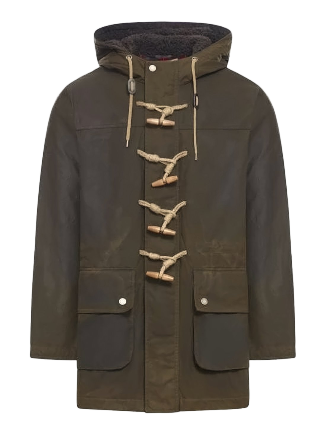 Rugged Cotton Coat with Hood and Toggle Closures