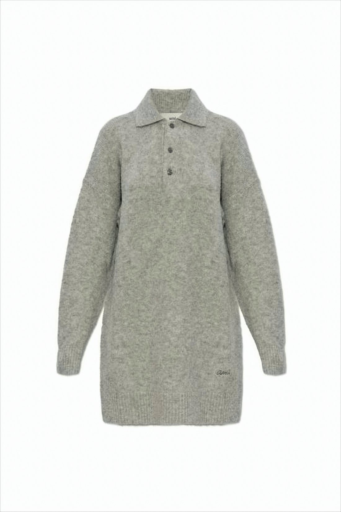 Fuzzy Polo Collar Sweater with Button Placket
