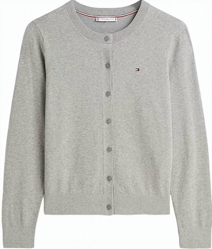 Heathered Grey Cardigan with Round Neckline