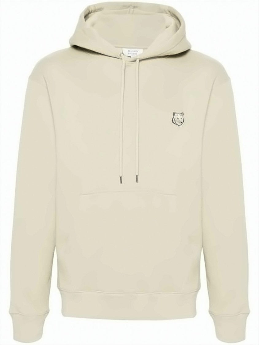 Minimalist Light Beige Hoodie with Embroidered Fox Emblem