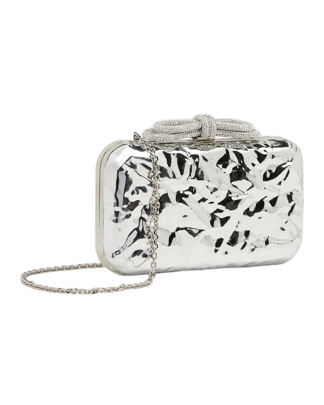 Double Bow Wrapped Mirror Leather Clutch