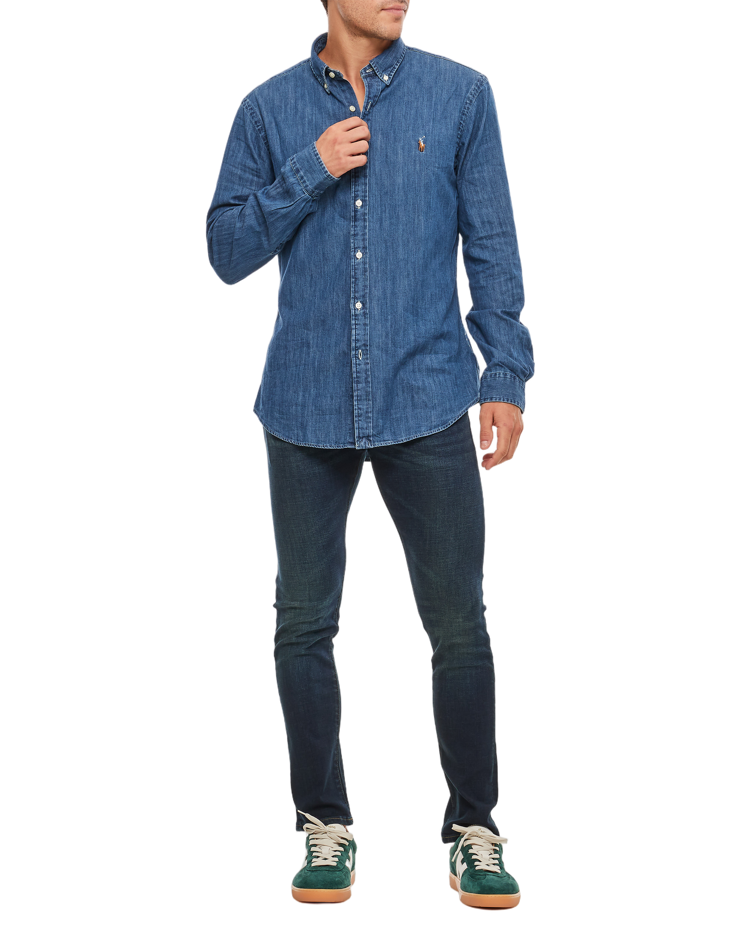 Classic Button-Down Denim Shirt With Embroidered Logo