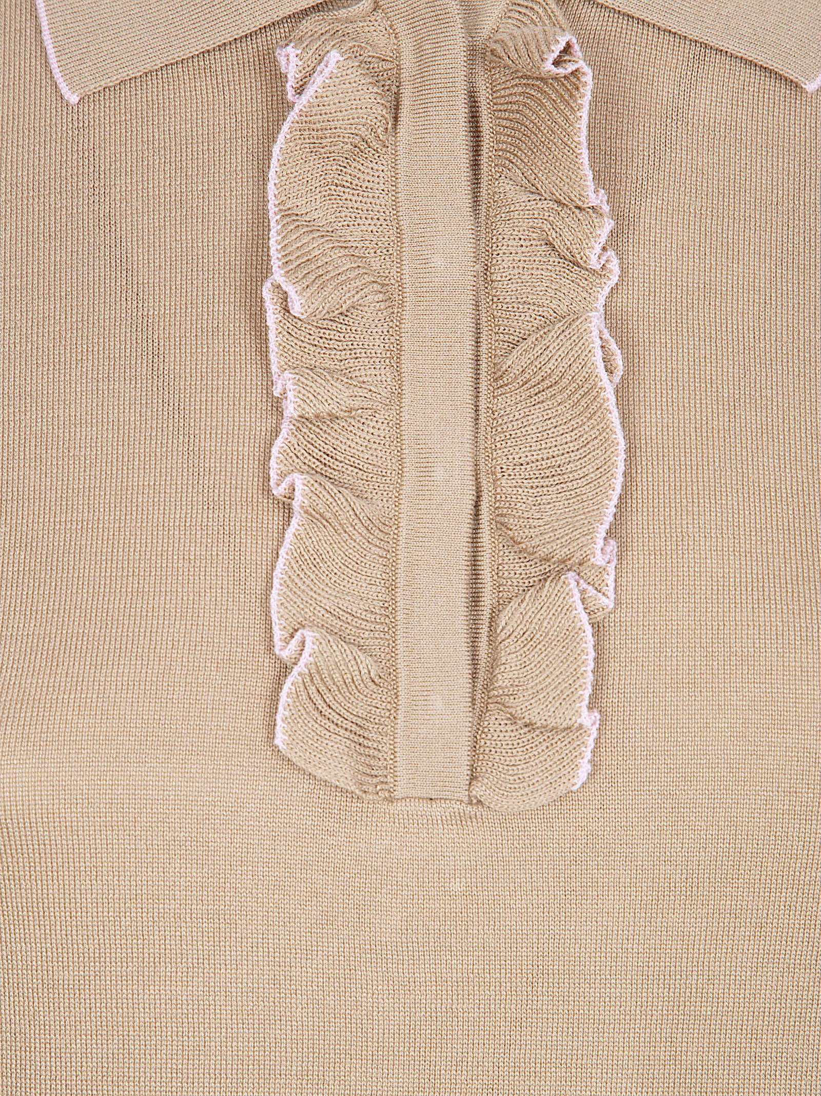 Short-Sleeved Silk-Cotton Blend Polo with Ruffle Detail
