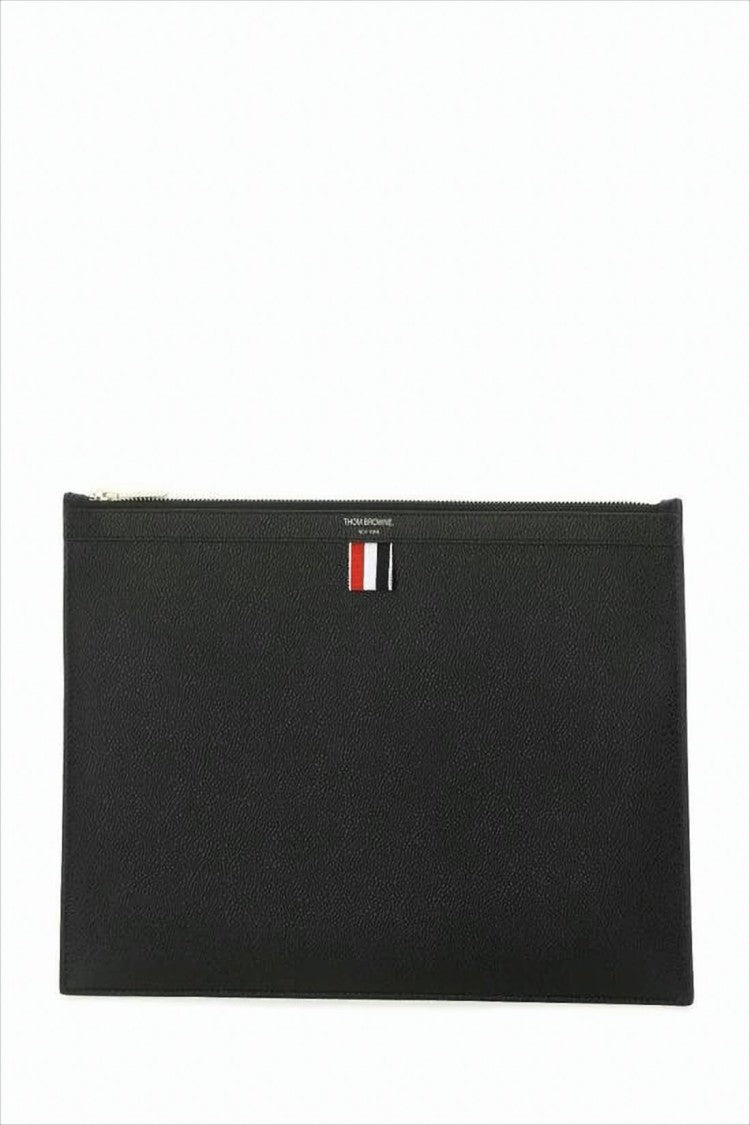 Pebble Grain Leather Clutch with Tricolor Detail