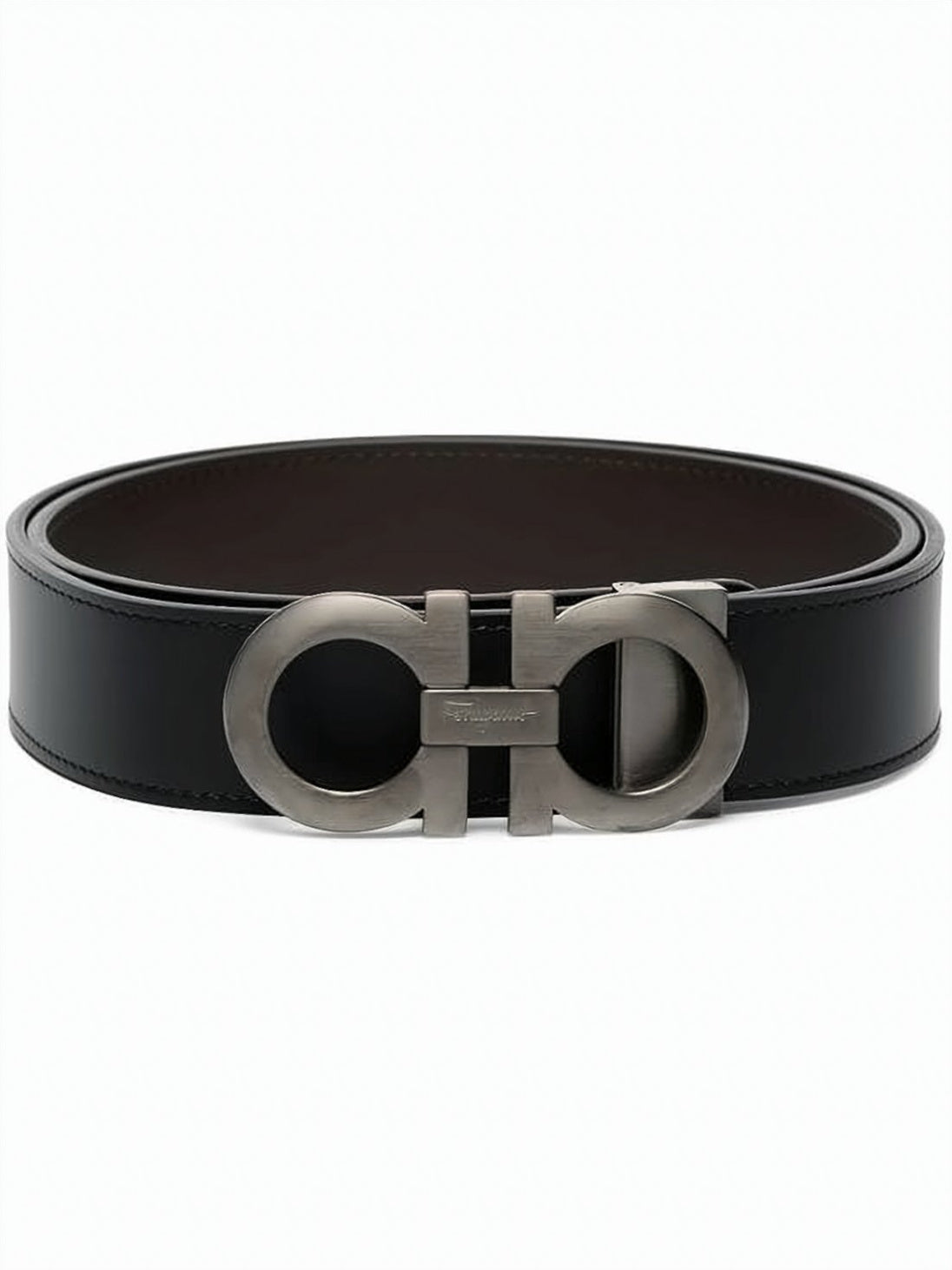 Gancini Leather Belt with Iconic Metal Buckle