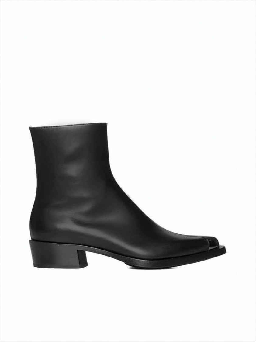 Minimalist Black Calf Leather Ankle Boots