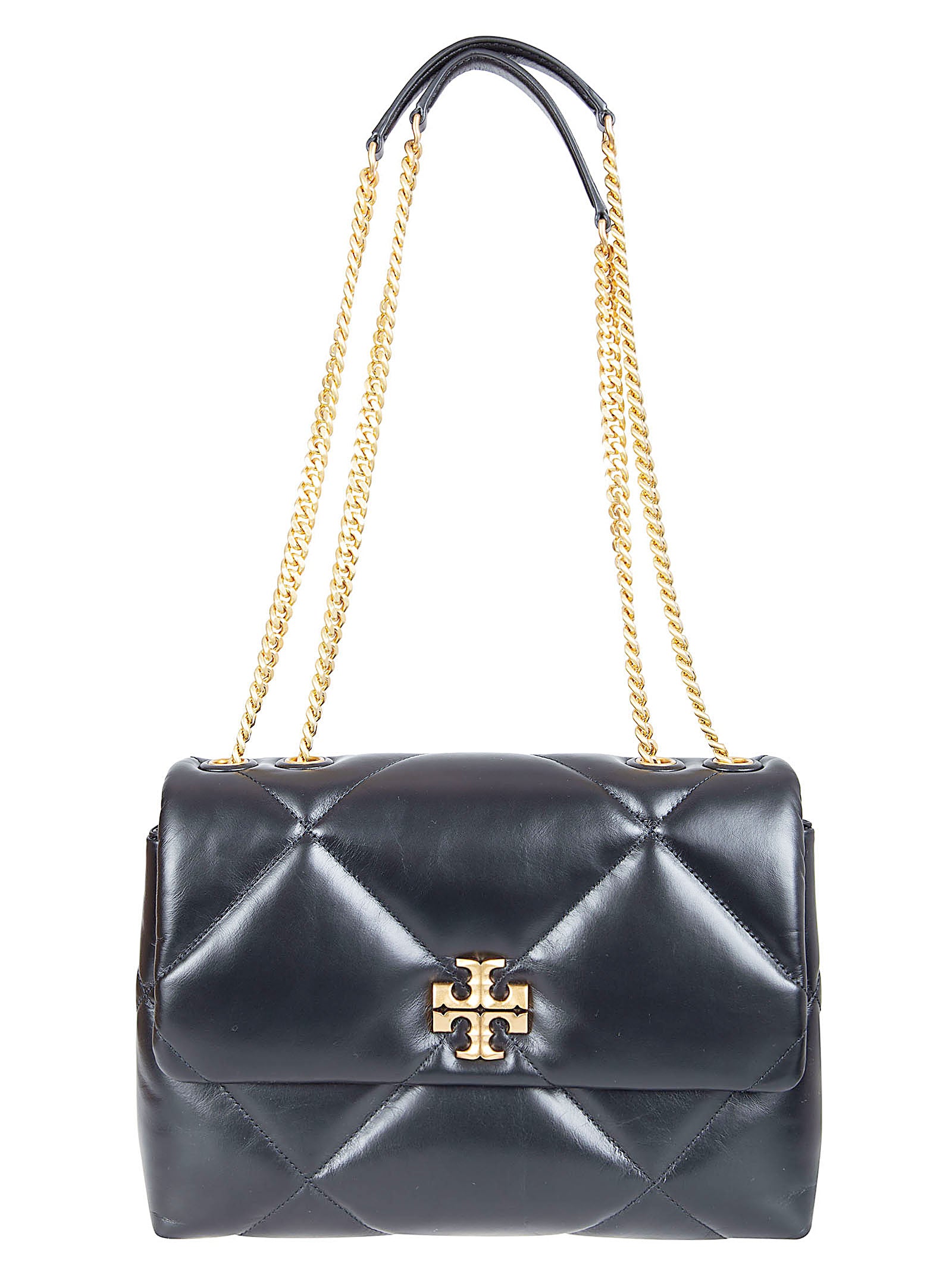 Rectangular Black Leather Quilted Bag with Magnetic Flap Closure