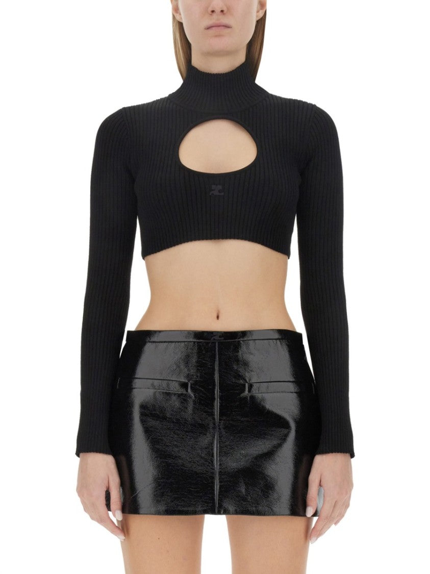 Ribbed Black Cropped Shirt