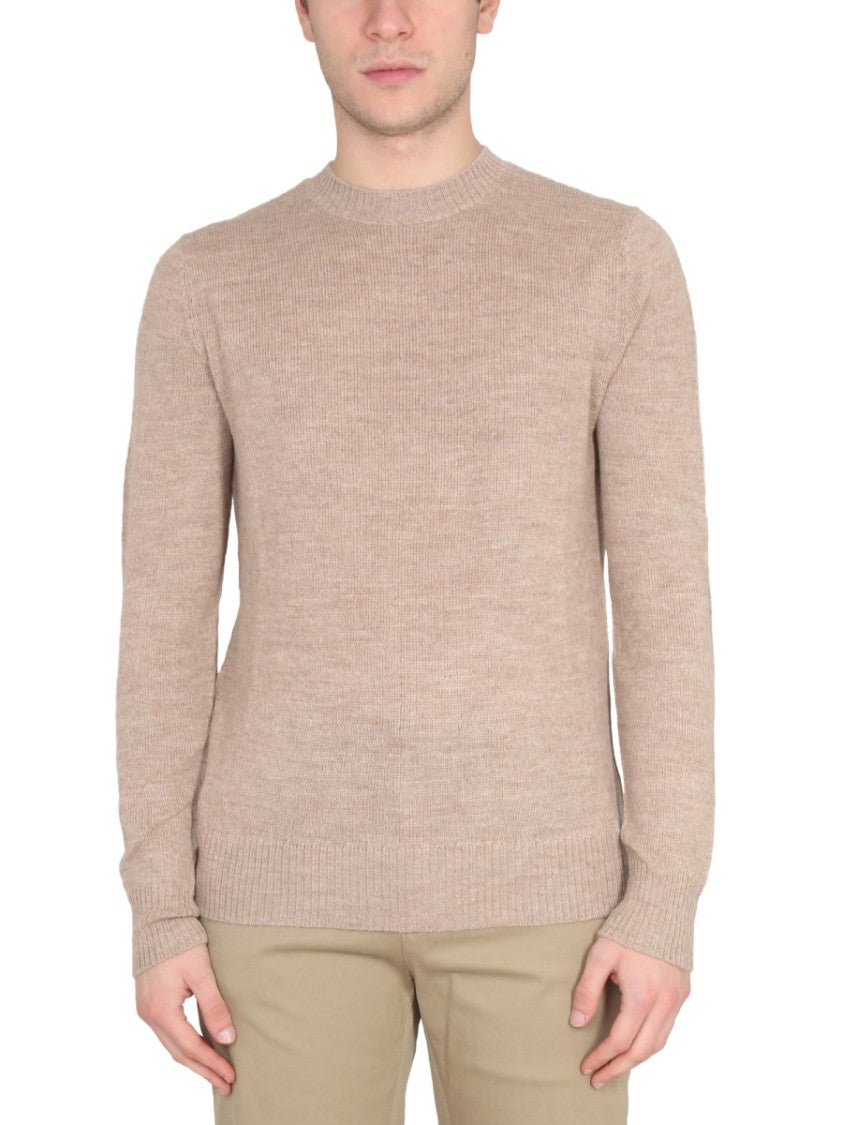 Cross-Neck Ribbed Knit Sweater