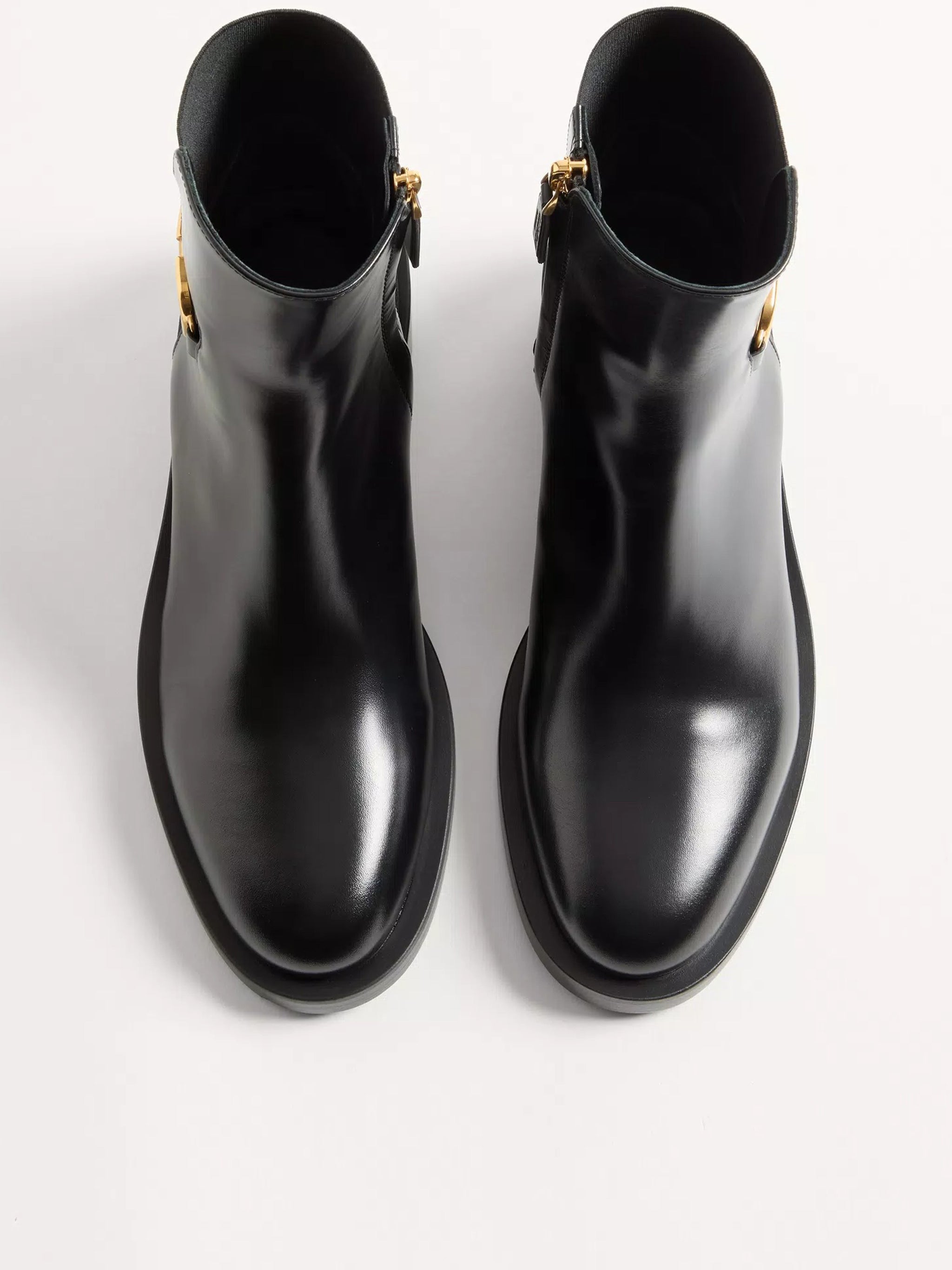 Black Polished Leather Elastic Back Bootie