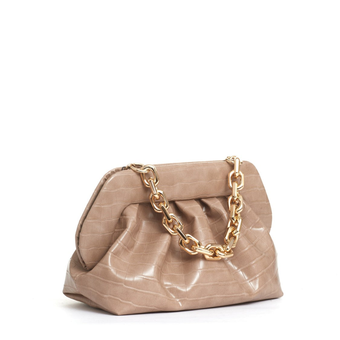 Beige Crocodile Print Clutch