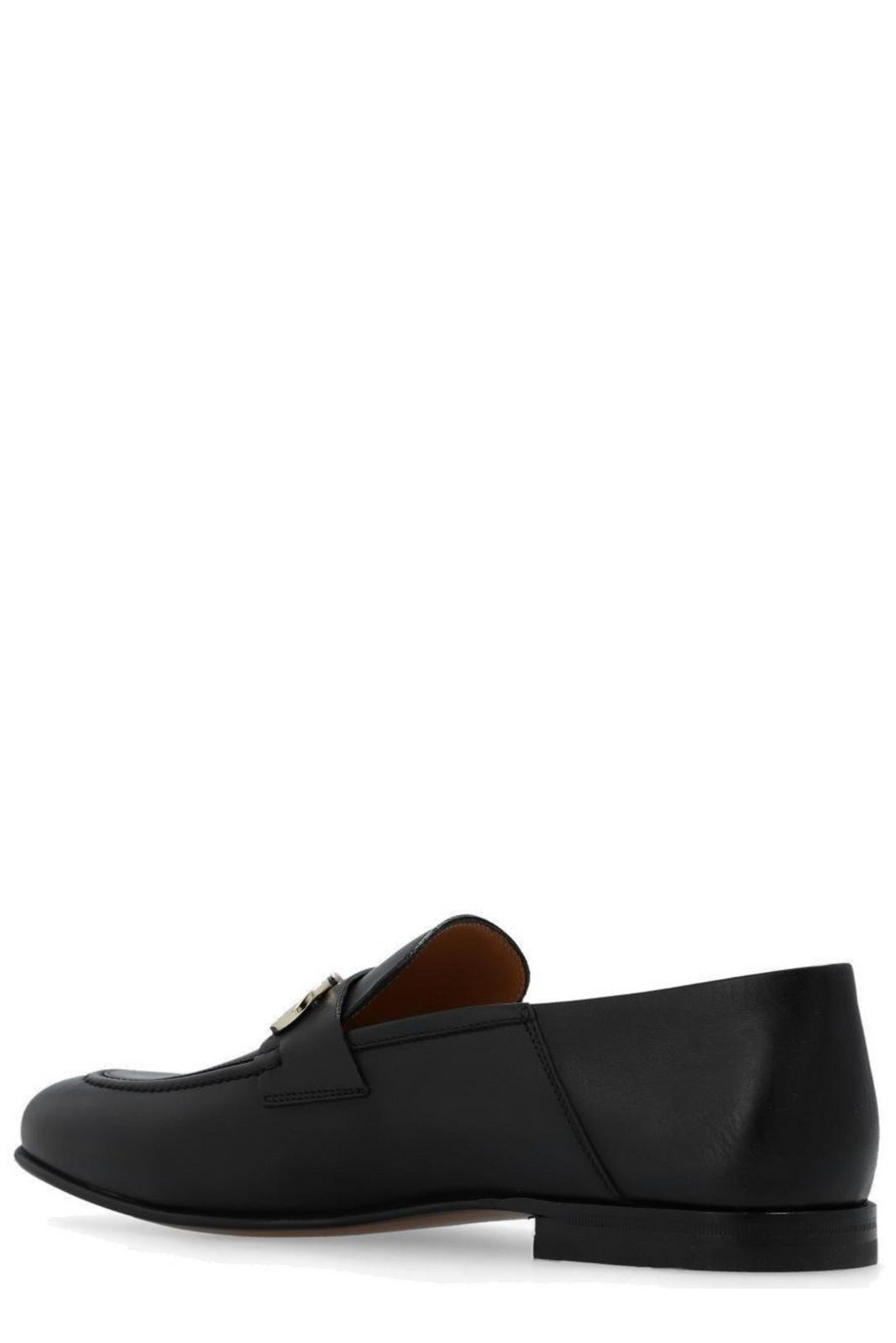 Polished Leather Loafers with Decorative Metal Emblem