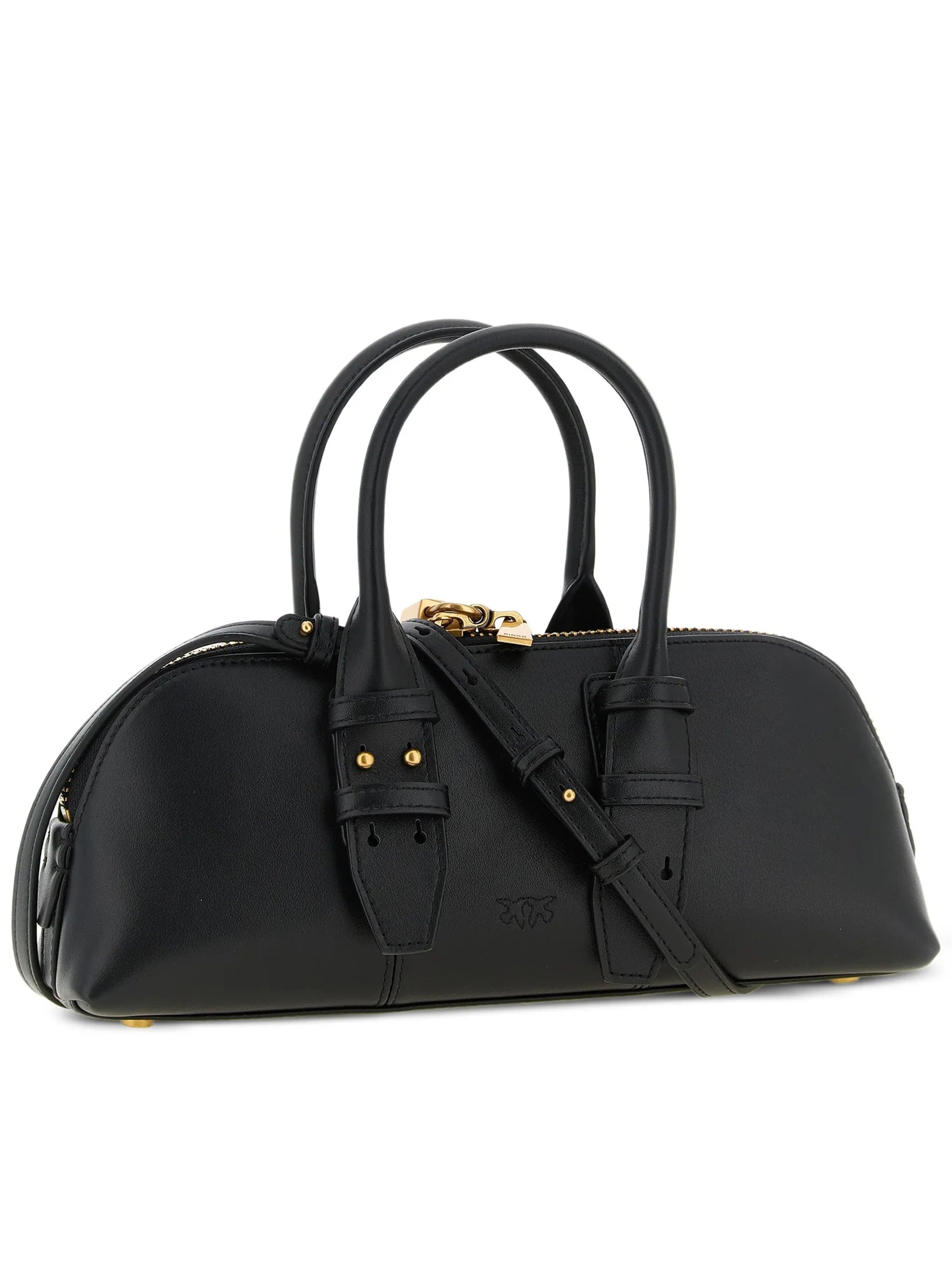 Black Bowling Bag Horizontal Leather Handbag