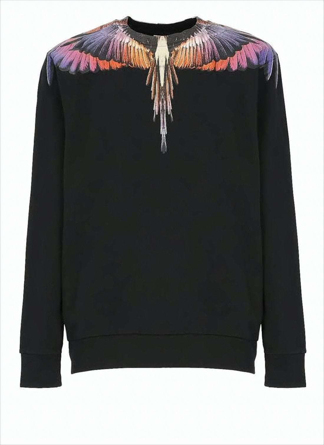 Black Sweatshirt with Colorful Bird Wing Print