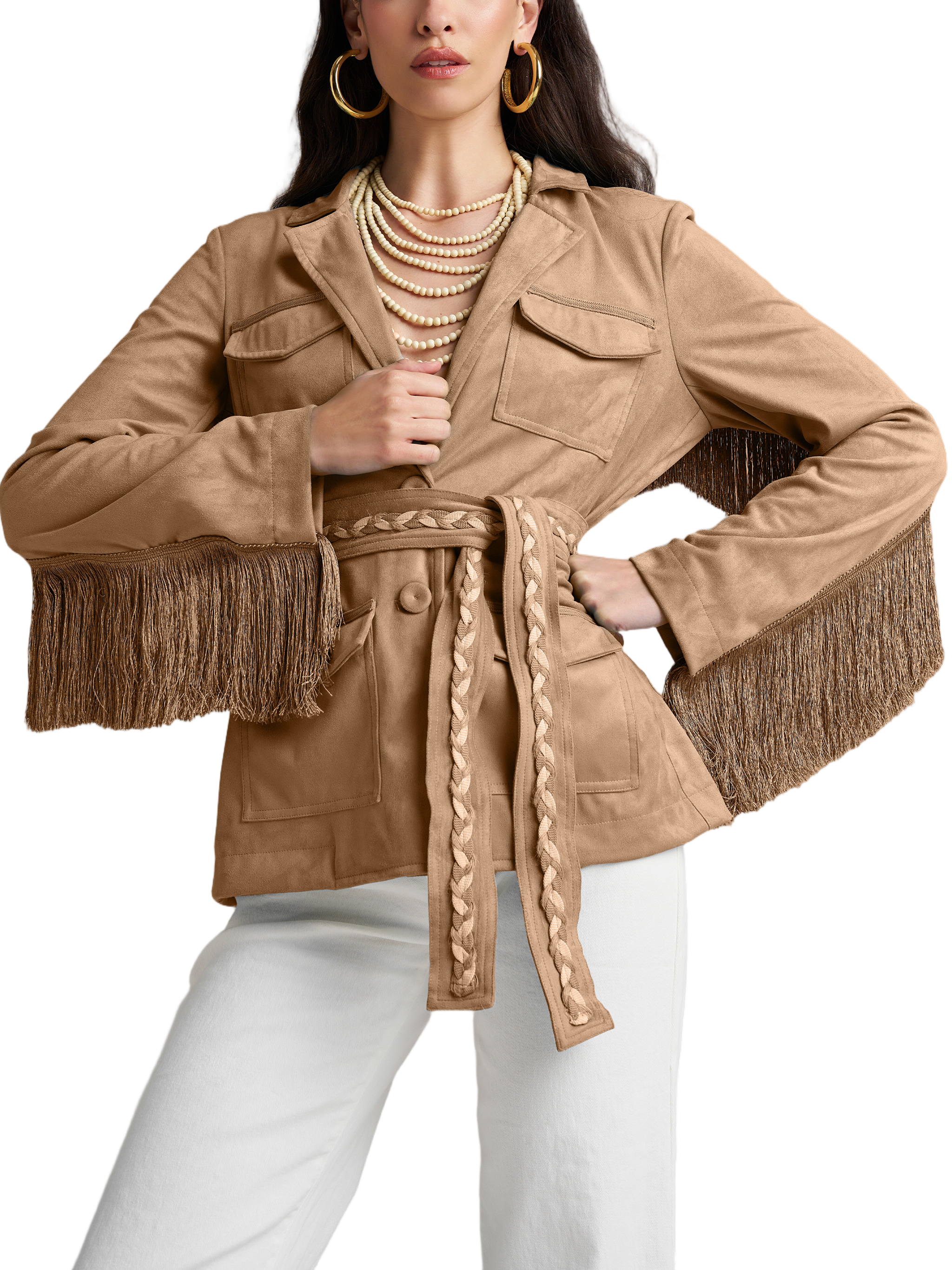 Tan Eco-Suede Fringe Jacket