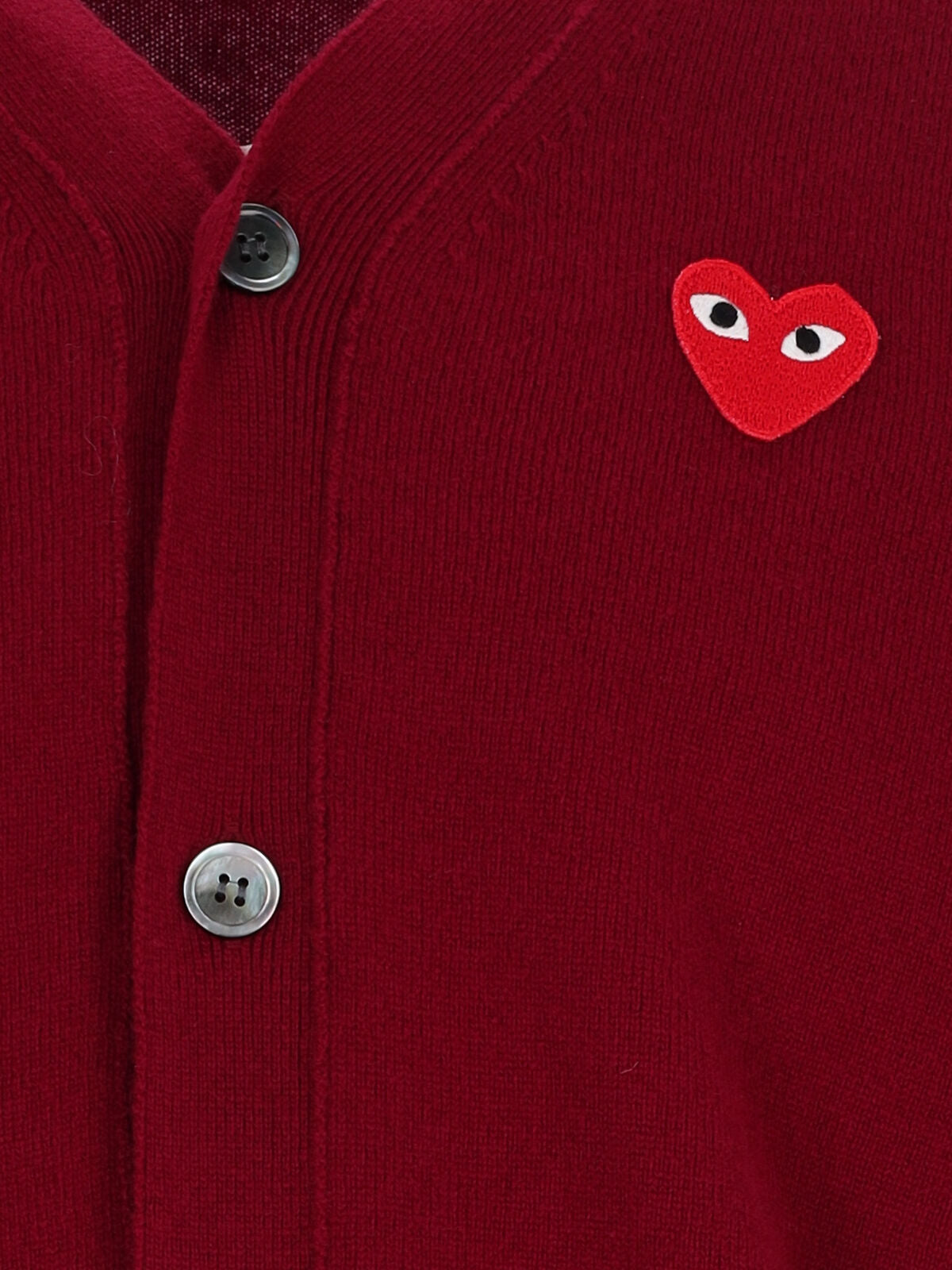 Burgundy V-Neck Iconic Heart Wool Cardigan