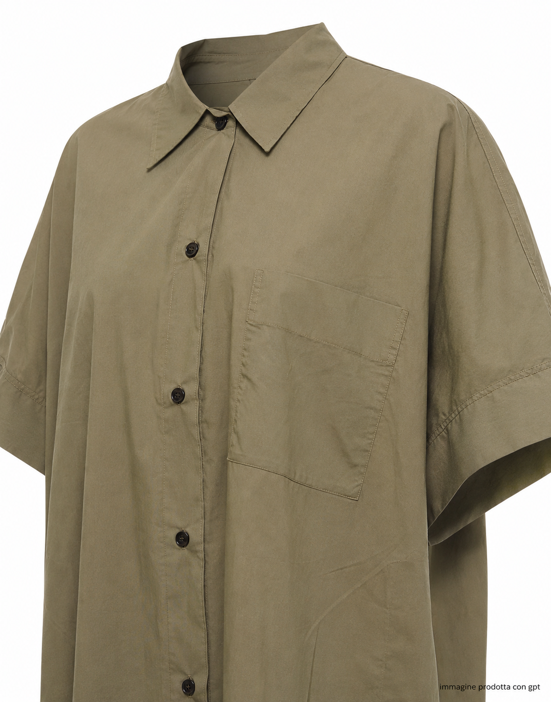 Loose Cotton Poplin Long Shirt Dress with Utility Design