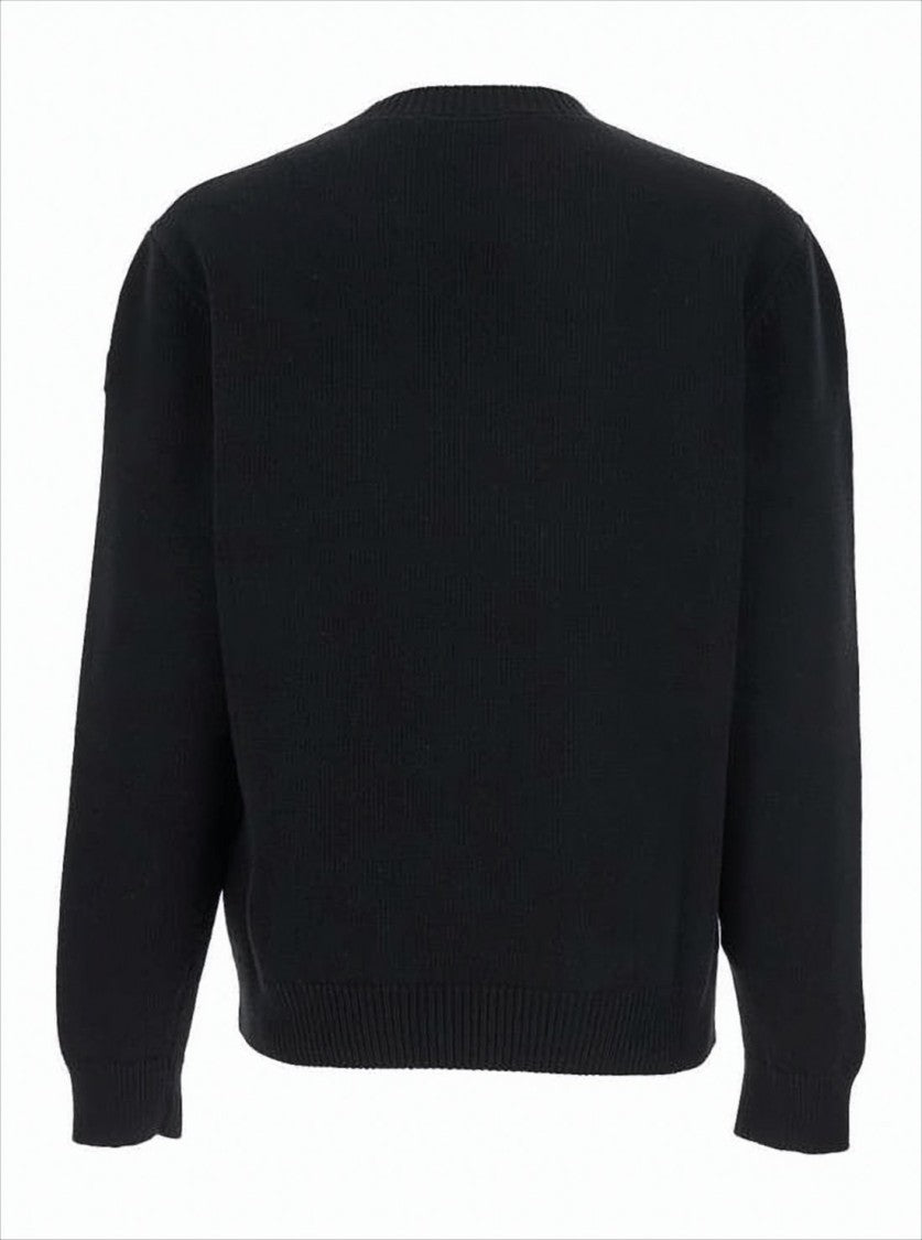 Classic Black Wool Sweater With Embroidered Logo