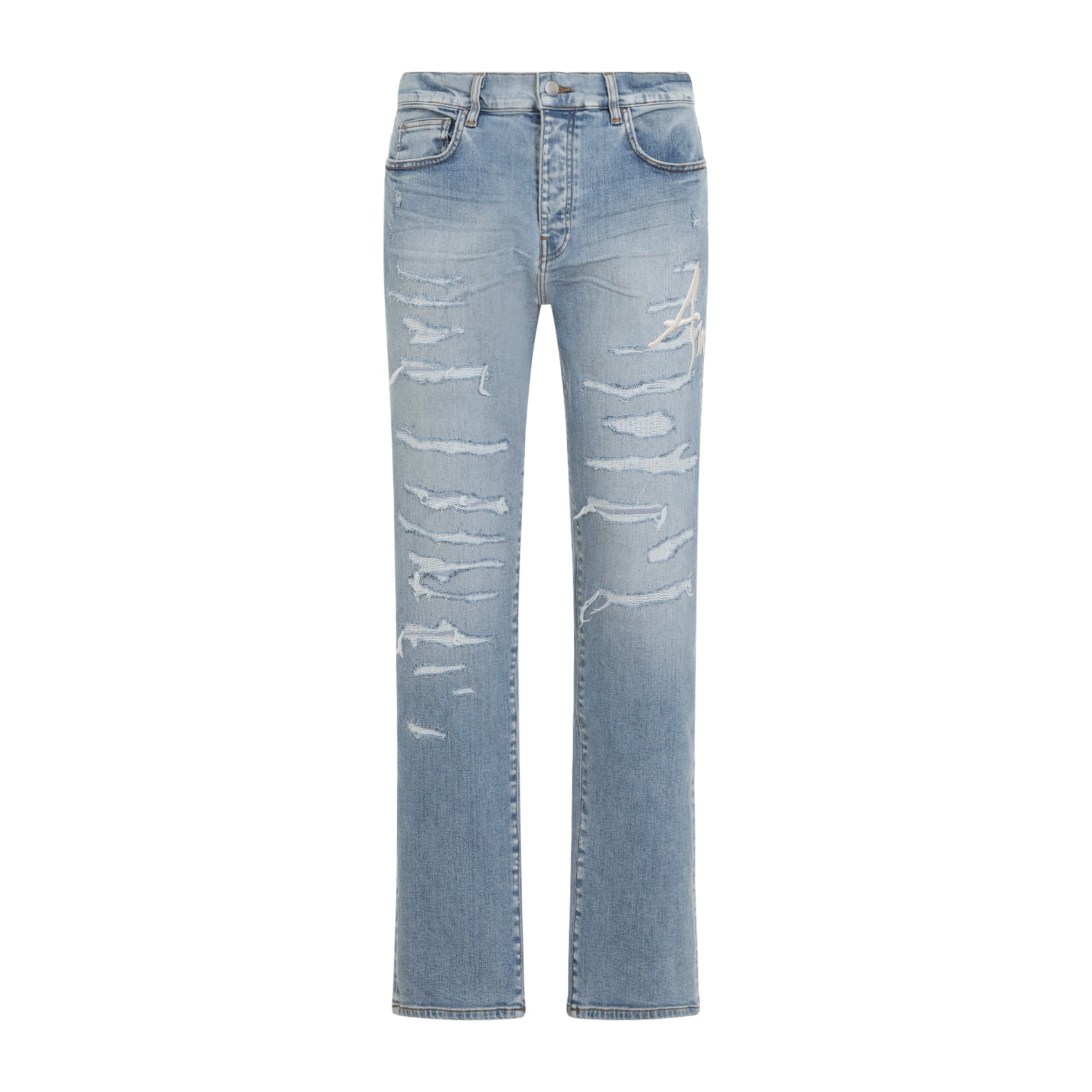 Distressed Light Blue Jeans With Modern Fit