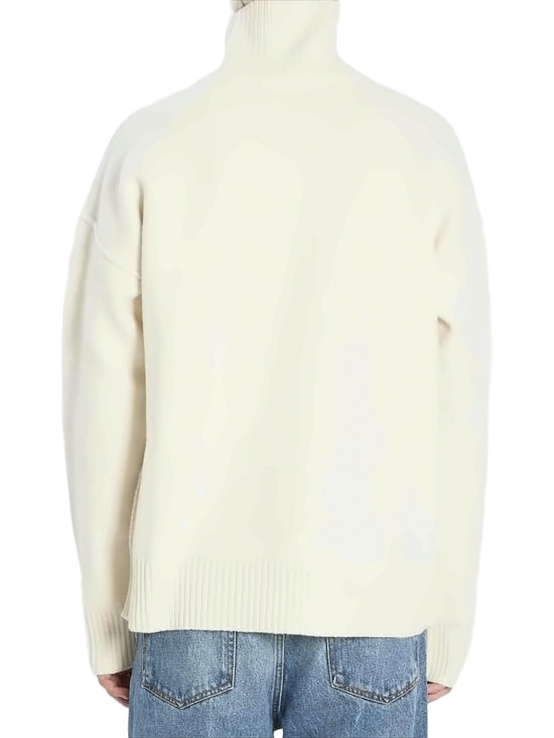 White Wool Turtleneck Sweater with Heart Emblem