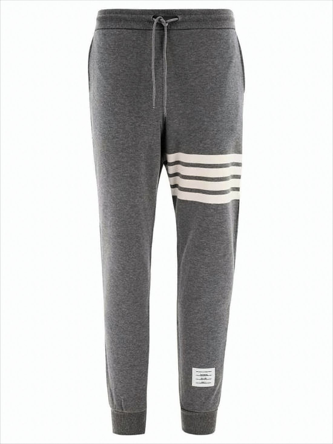 Tapered Grey Cotton Jogger Pants with Ribbed Cuffs and Signature Accents
