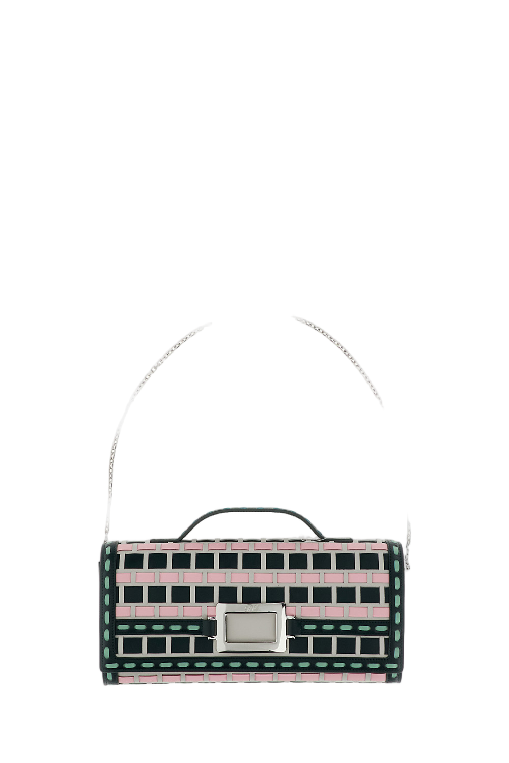 Rectangular Woven Clutch Bag with Silver-tone Clasp