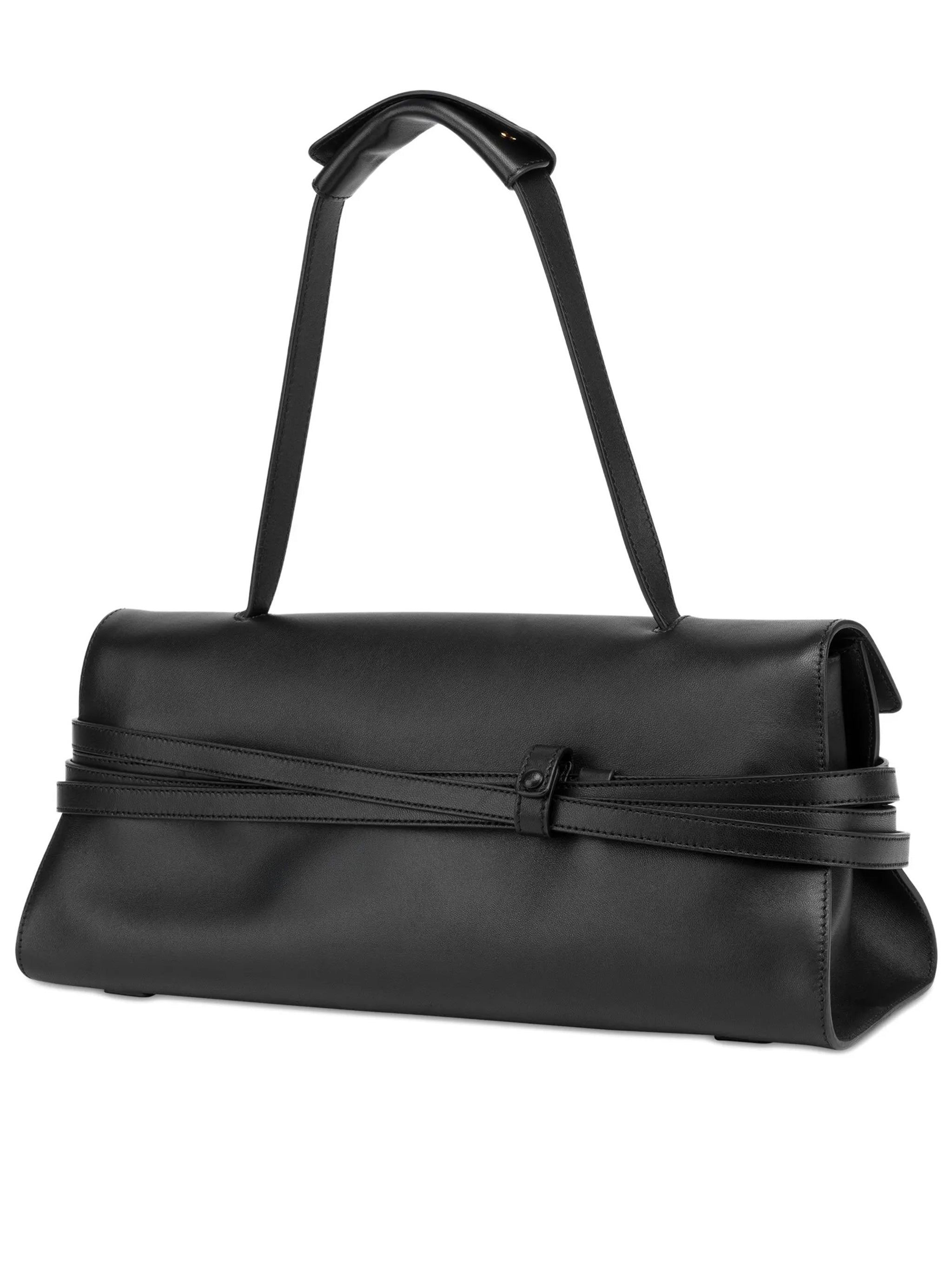 Black Structured Nappa Leather Handbag With Belt