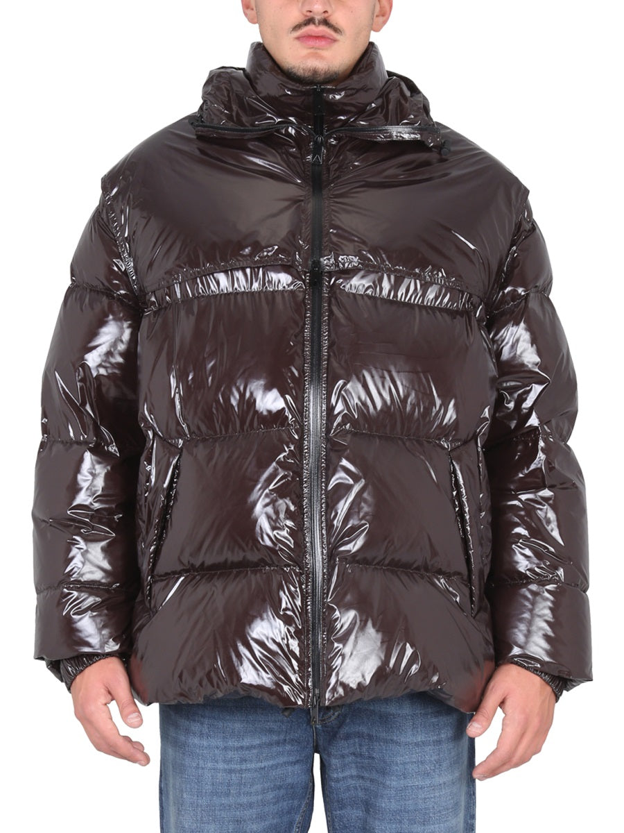 Short Glossy Puffer Jacket with Adjustable Hood