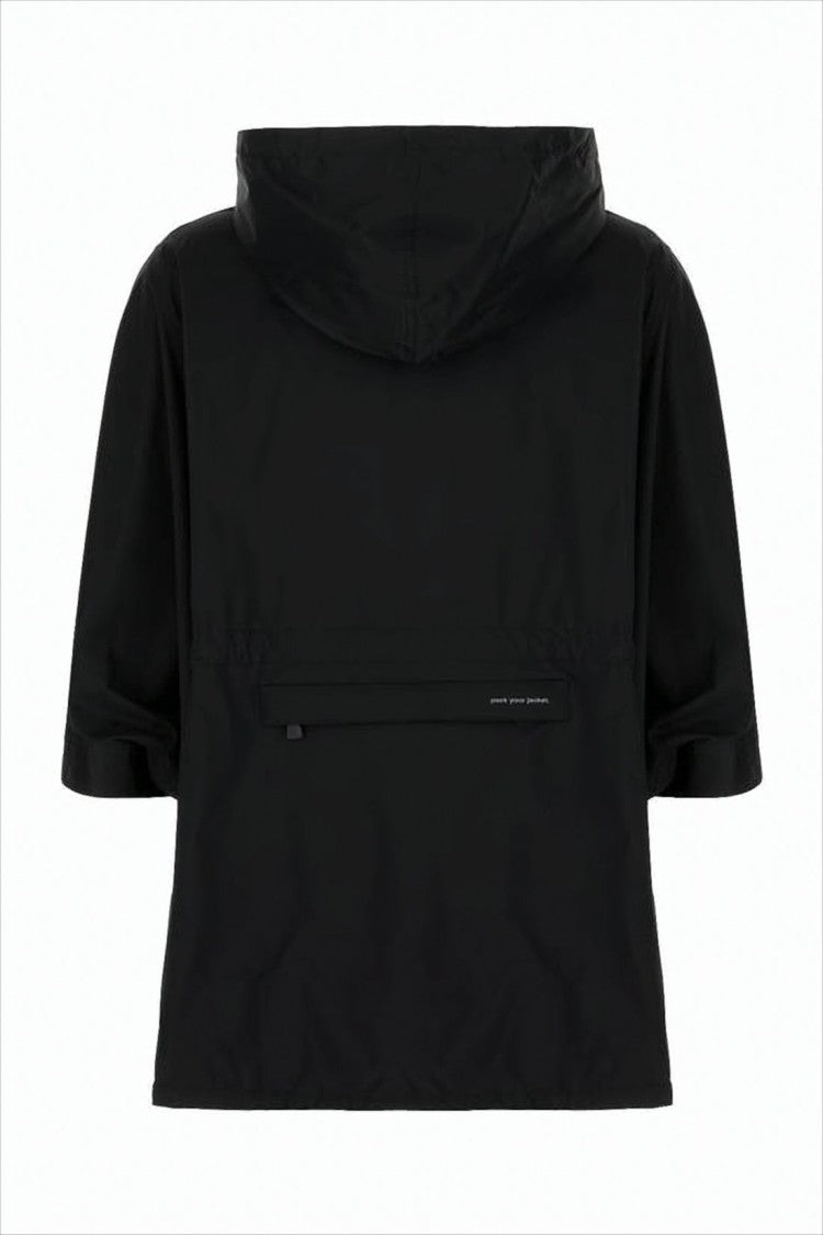 Hooded Black Polyamide Cape