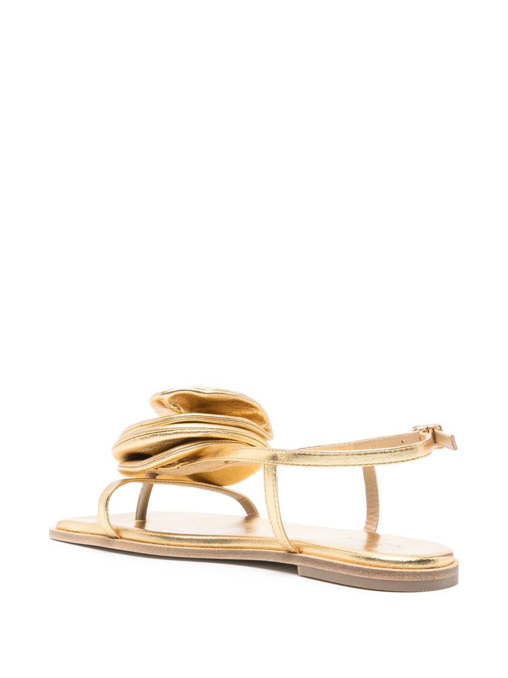 Floral Appliqué Gold-tone Leather Sandals