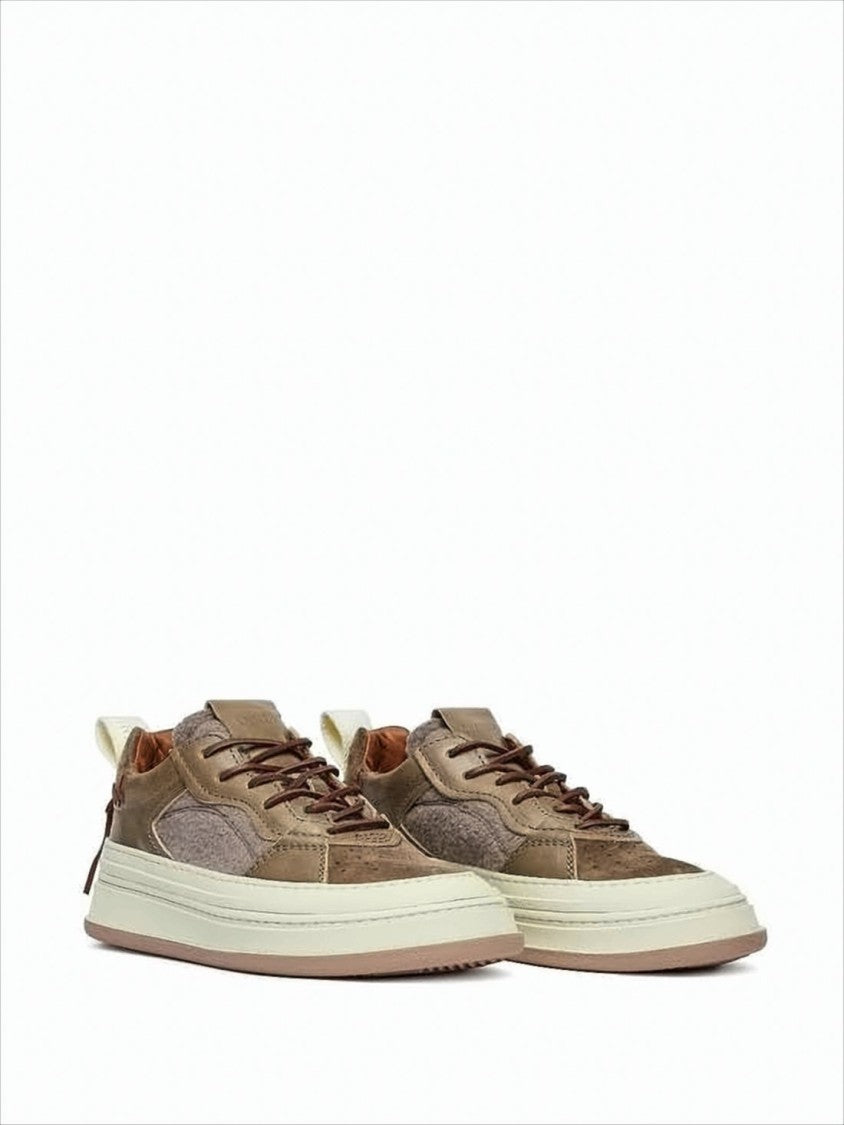 Low-Top Sneakers with Suede and Fabric Panels
