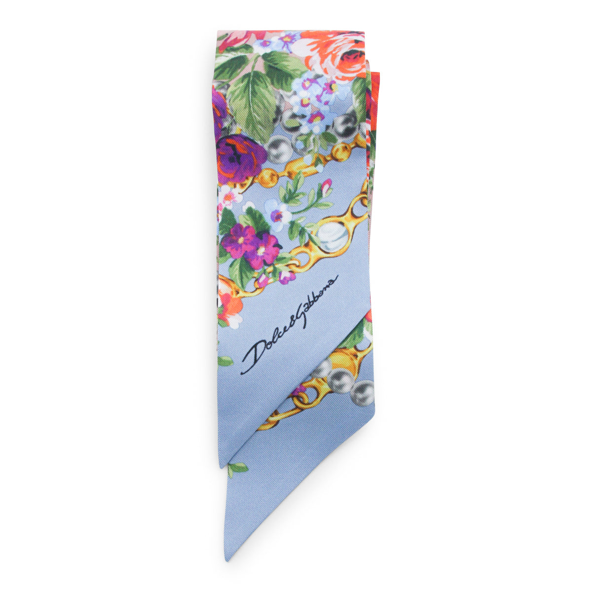 Light Blue Silk Floral Print Scarf