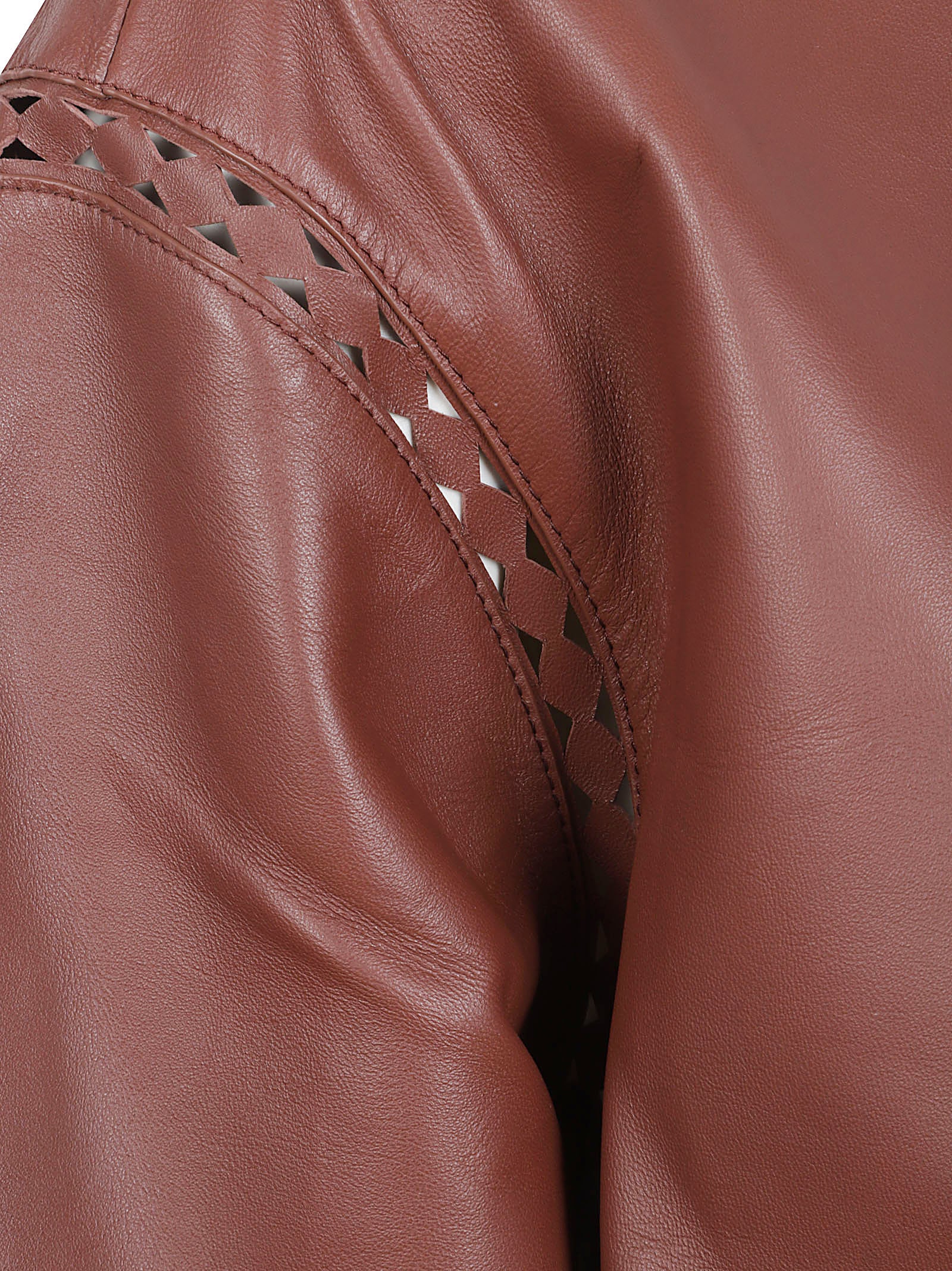 Cropped Brown Lamb Leather Jacket with Cut-out Detailing