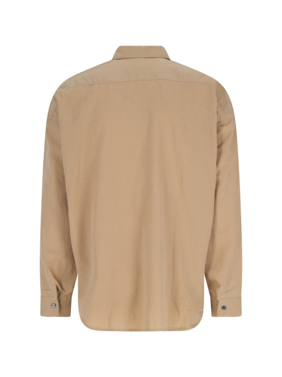 Beige Button-Up Shirt With Chest Pocket