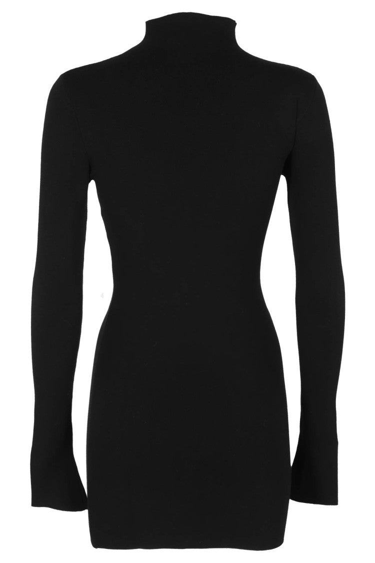 Cut-Out Front Knit Dress With High Neck