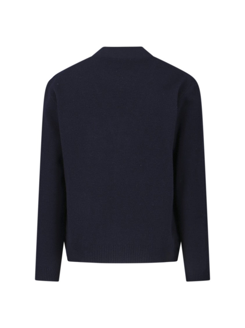 "Fox Head" Cardigan, In Blue Wool