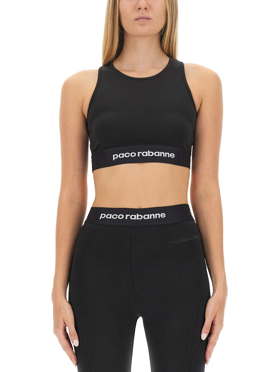 Fitted Crop Top with Logo Band in Black