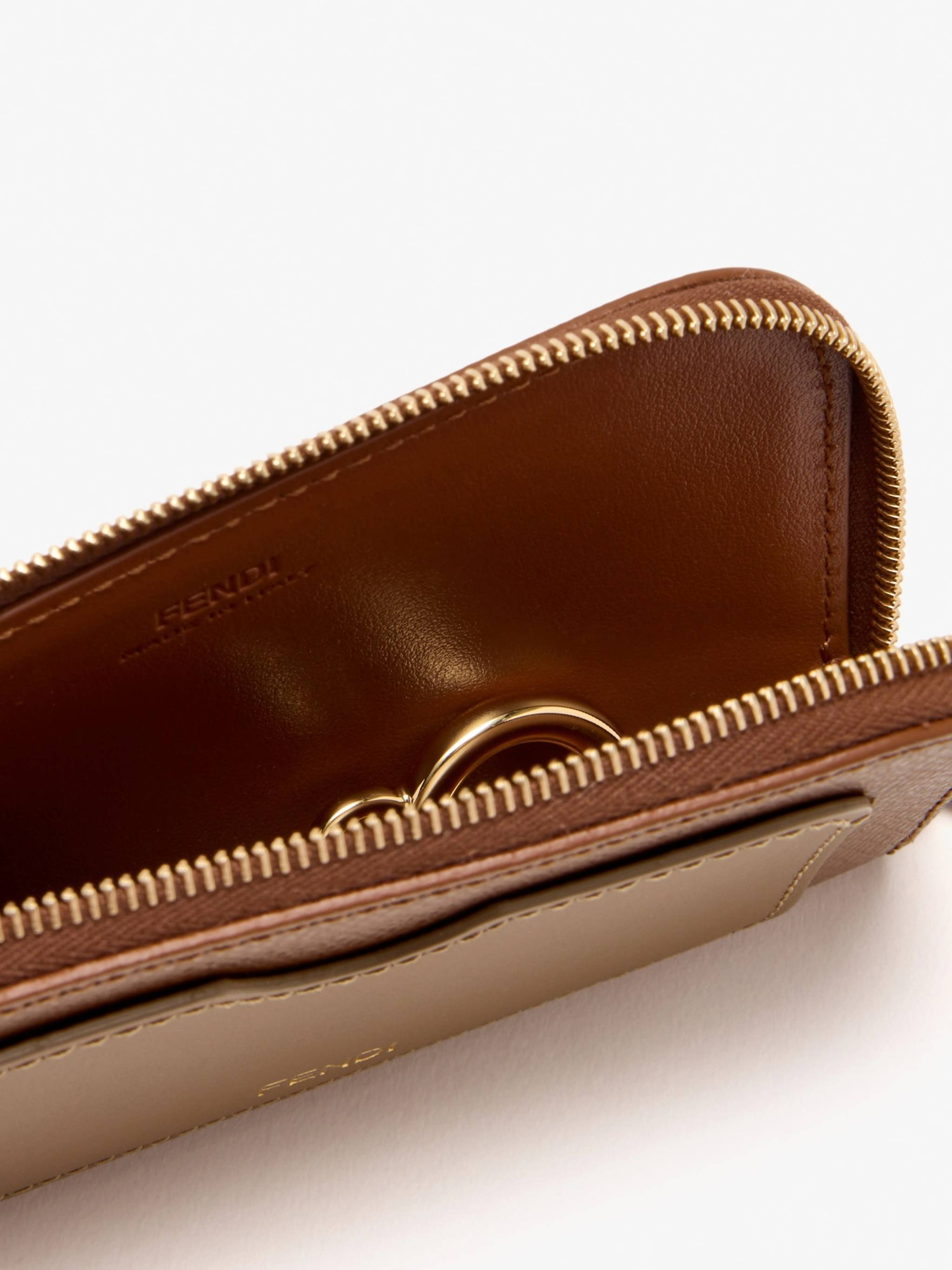 Rectangular Brown Card Case Pouch with Keyring Attachment