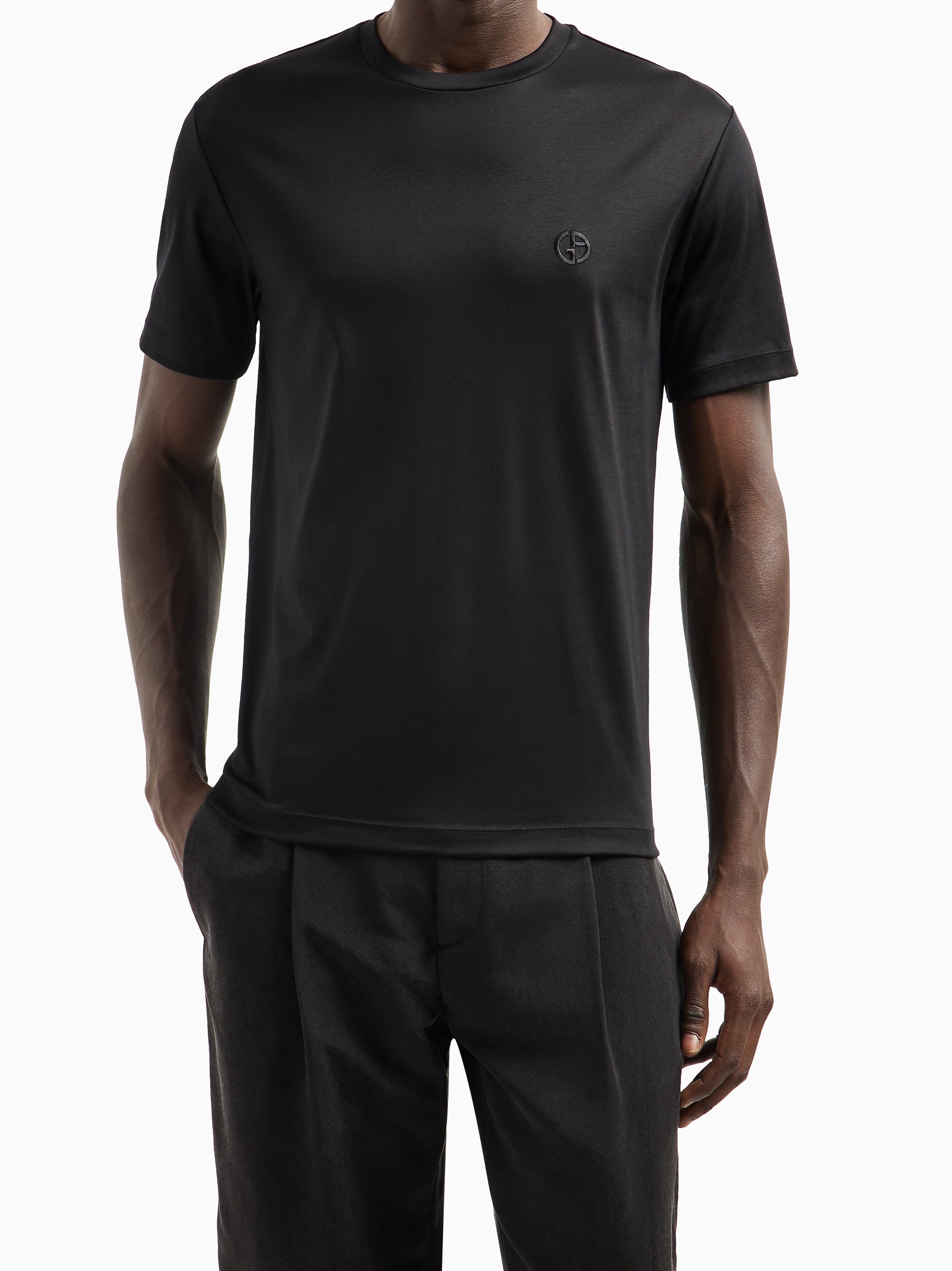 Black Short-Sleeve Cotton Tonal Logo T-Shirt