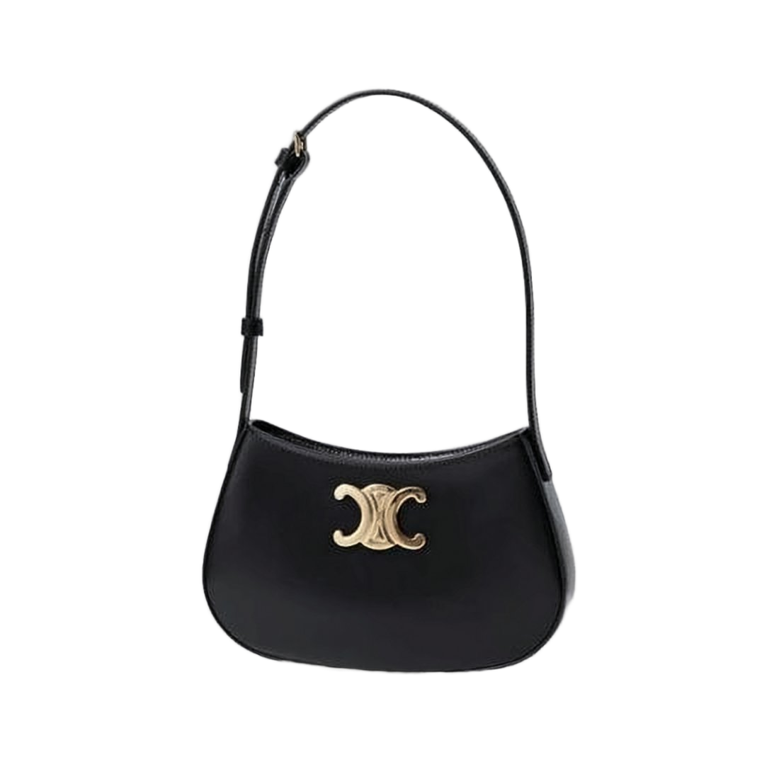 Curved Minimalist Black Calf Leather Shoulder Bag