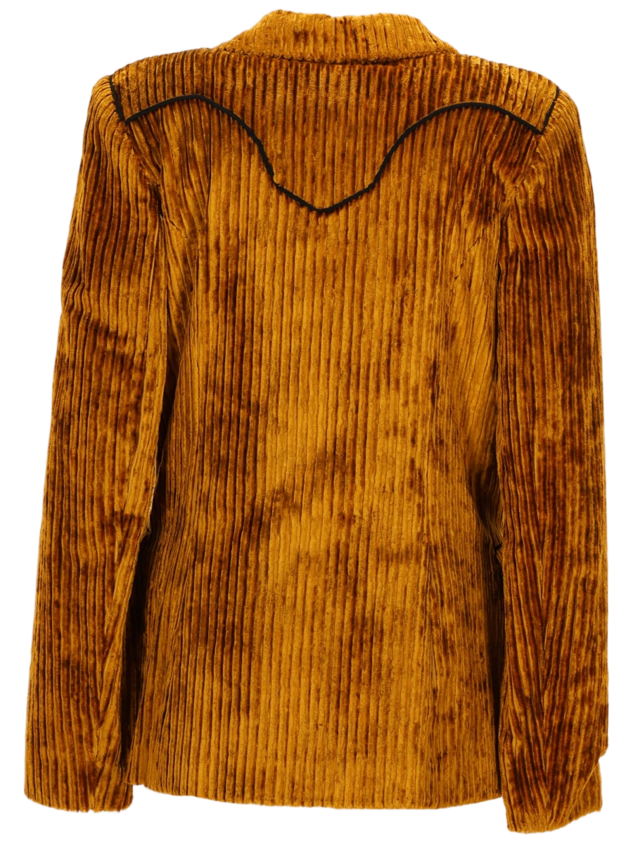 Ribbed Brown Corduroy Jacket With Double-Breasted Front
