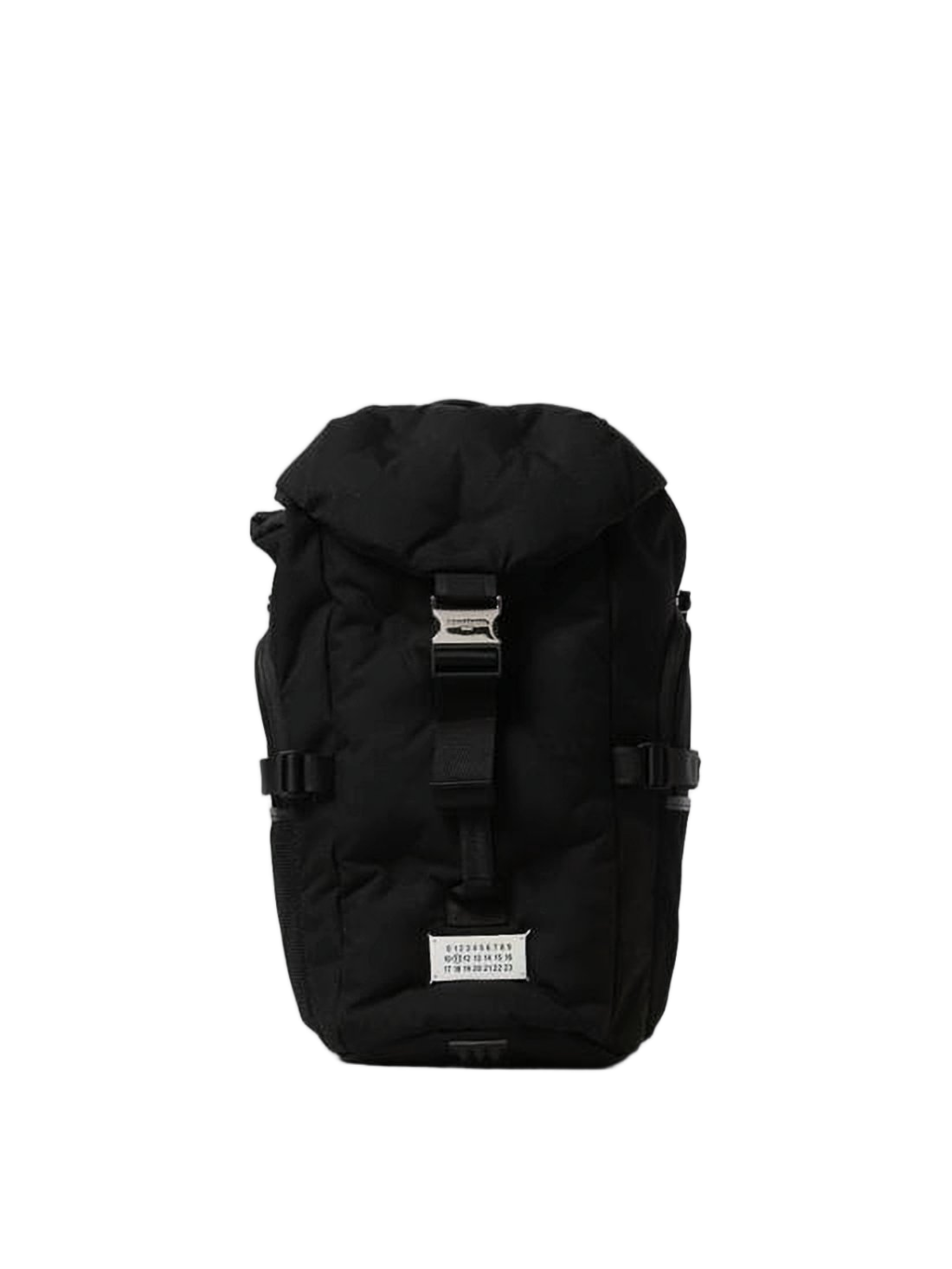 Roll-Top Black Nylon Backpack With Metal Buckle Closure