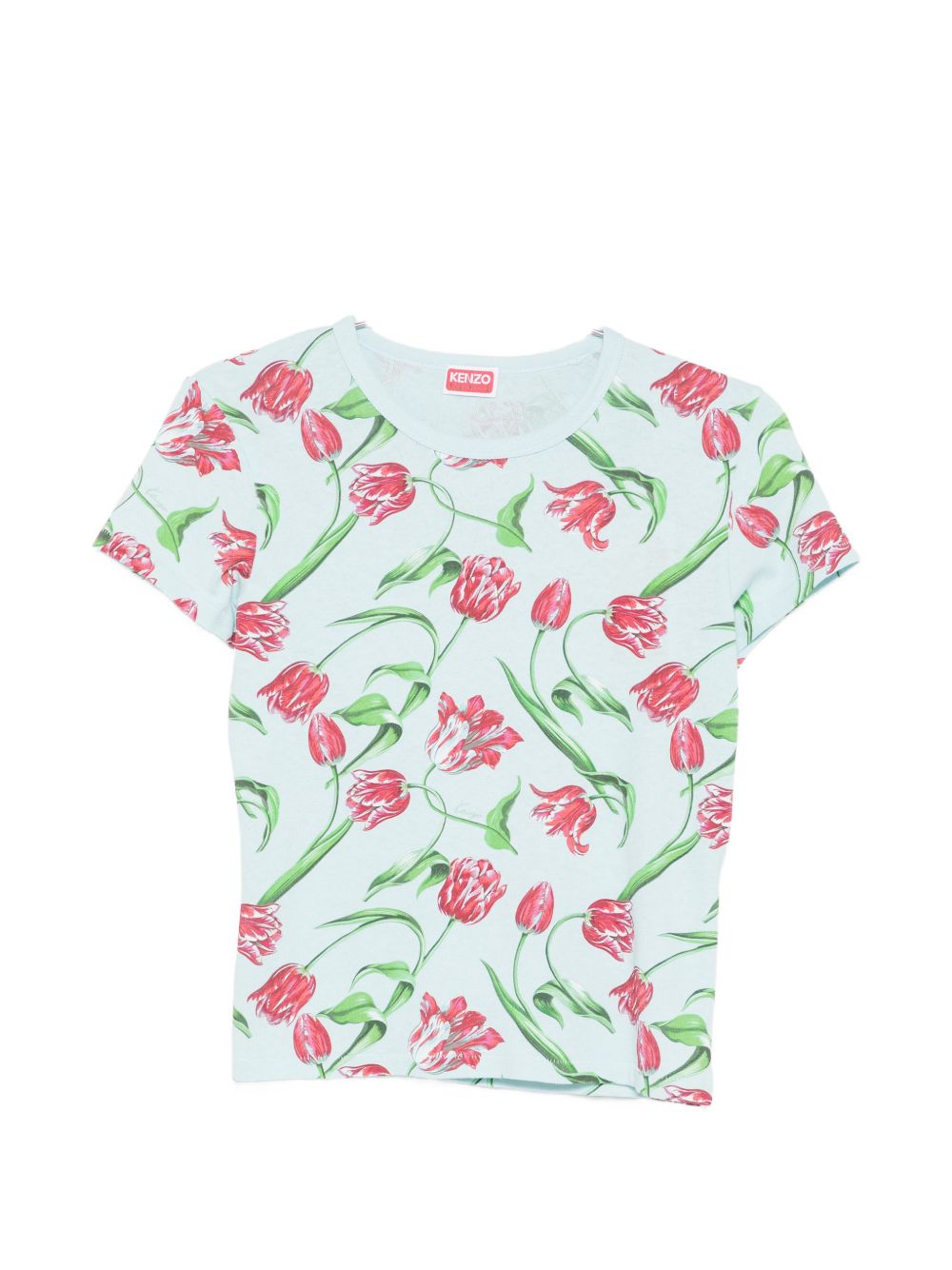 Light Blue Floral Print Crew Neck Top
