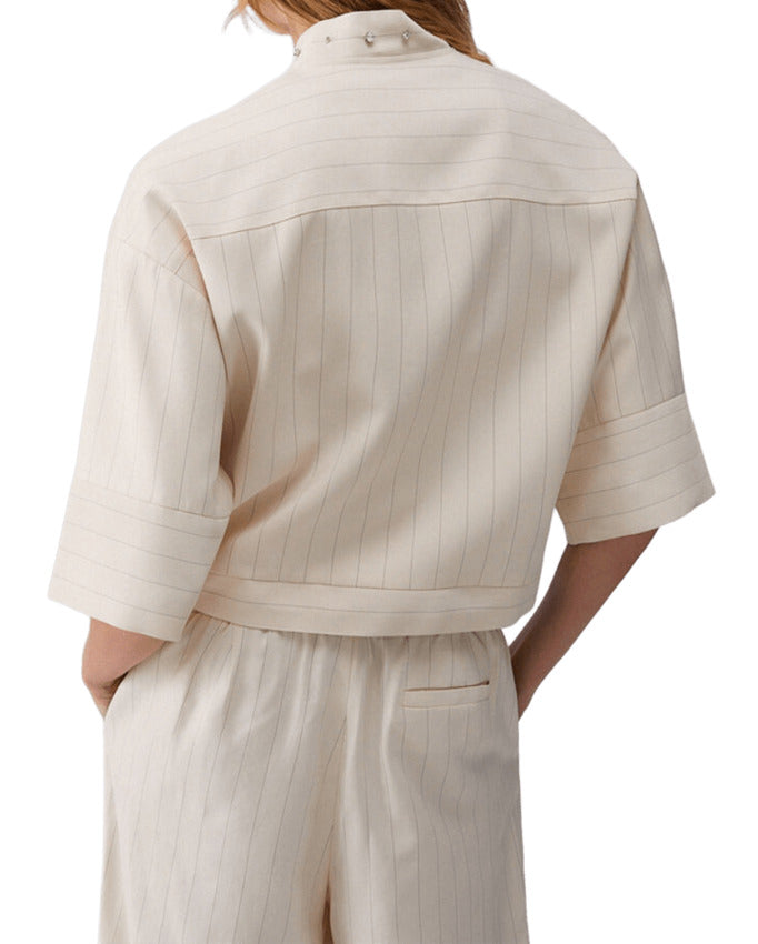 Pinstriped Viscose Blend Jacket.in Bomber Style