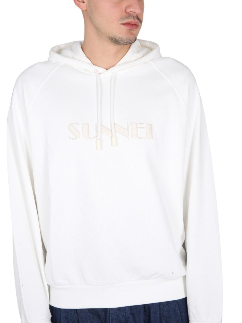 White Drawstring Hood Sweatshirt