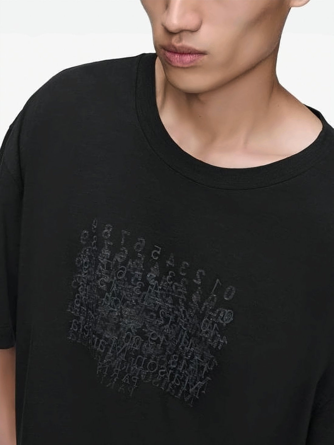 Relaxed Fit Black T-Shirt with Textured Graphic