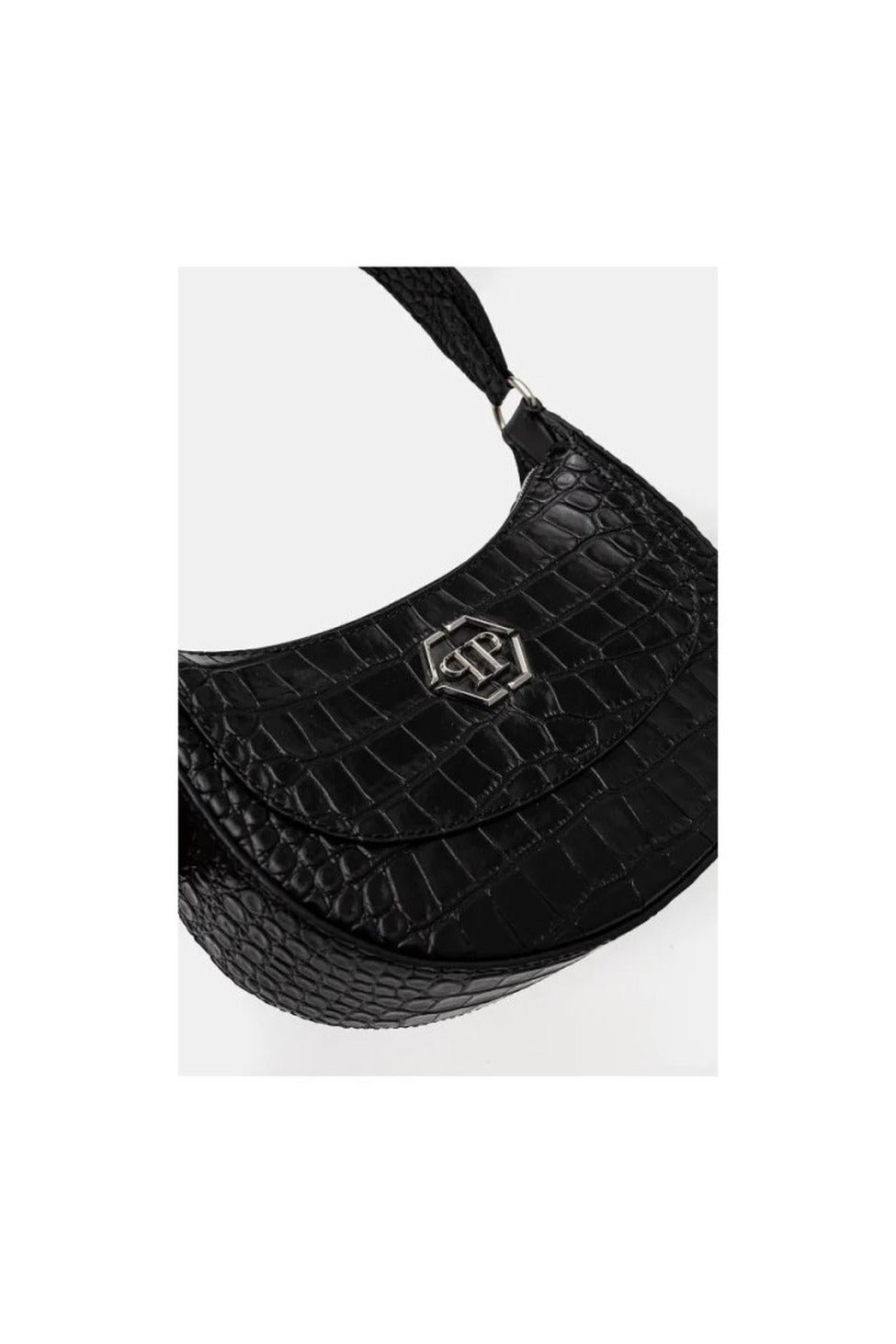 Textured Crocodile Pattern Handbag With Logo Detail