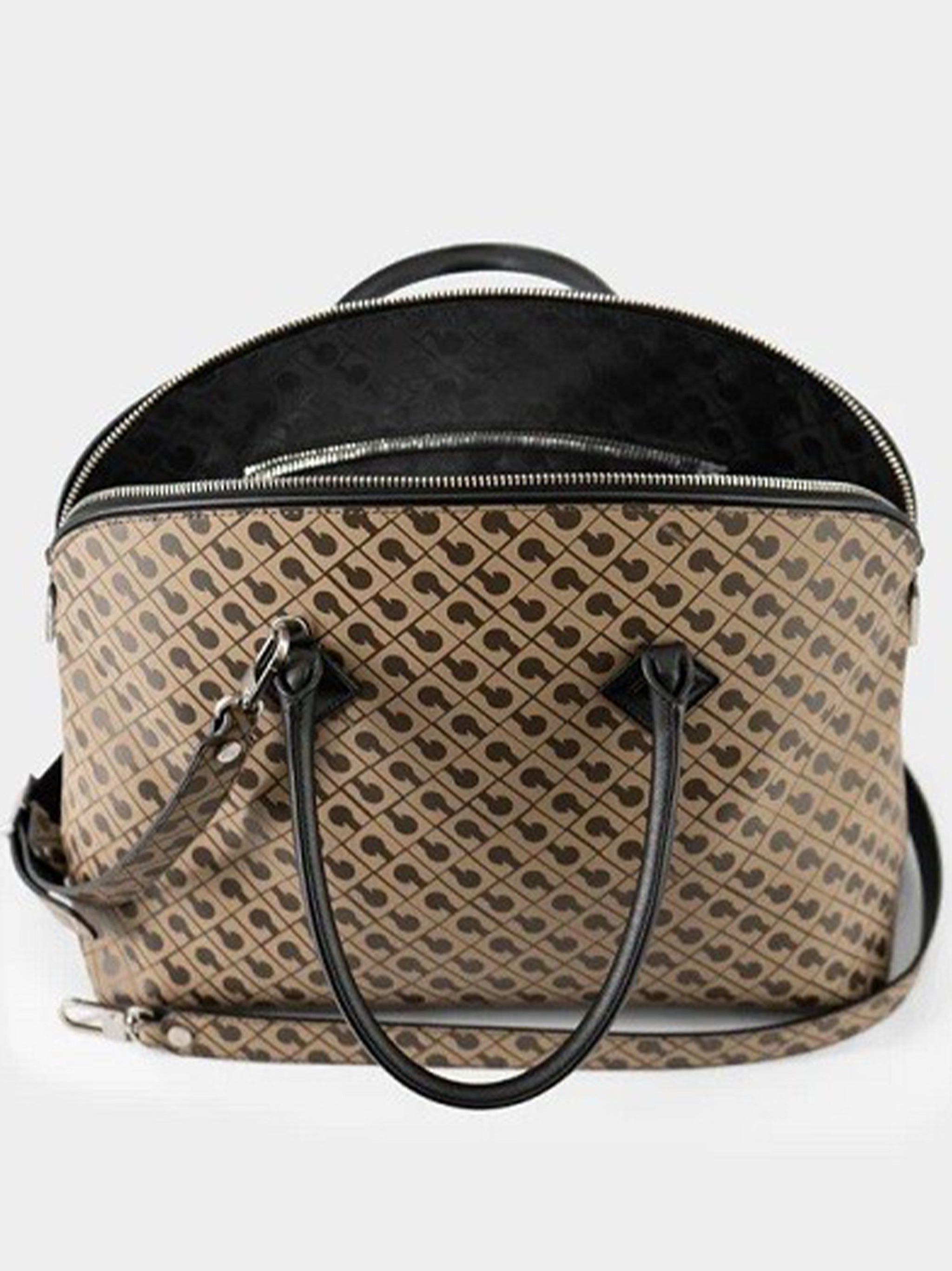 Large Brown Geometric Pattern Bowling Handbag